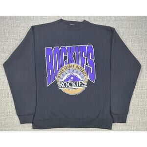 Vintage Colorado Rockies 1991 Unused Logo Sweatshirt Black Trench Sz L Made USA